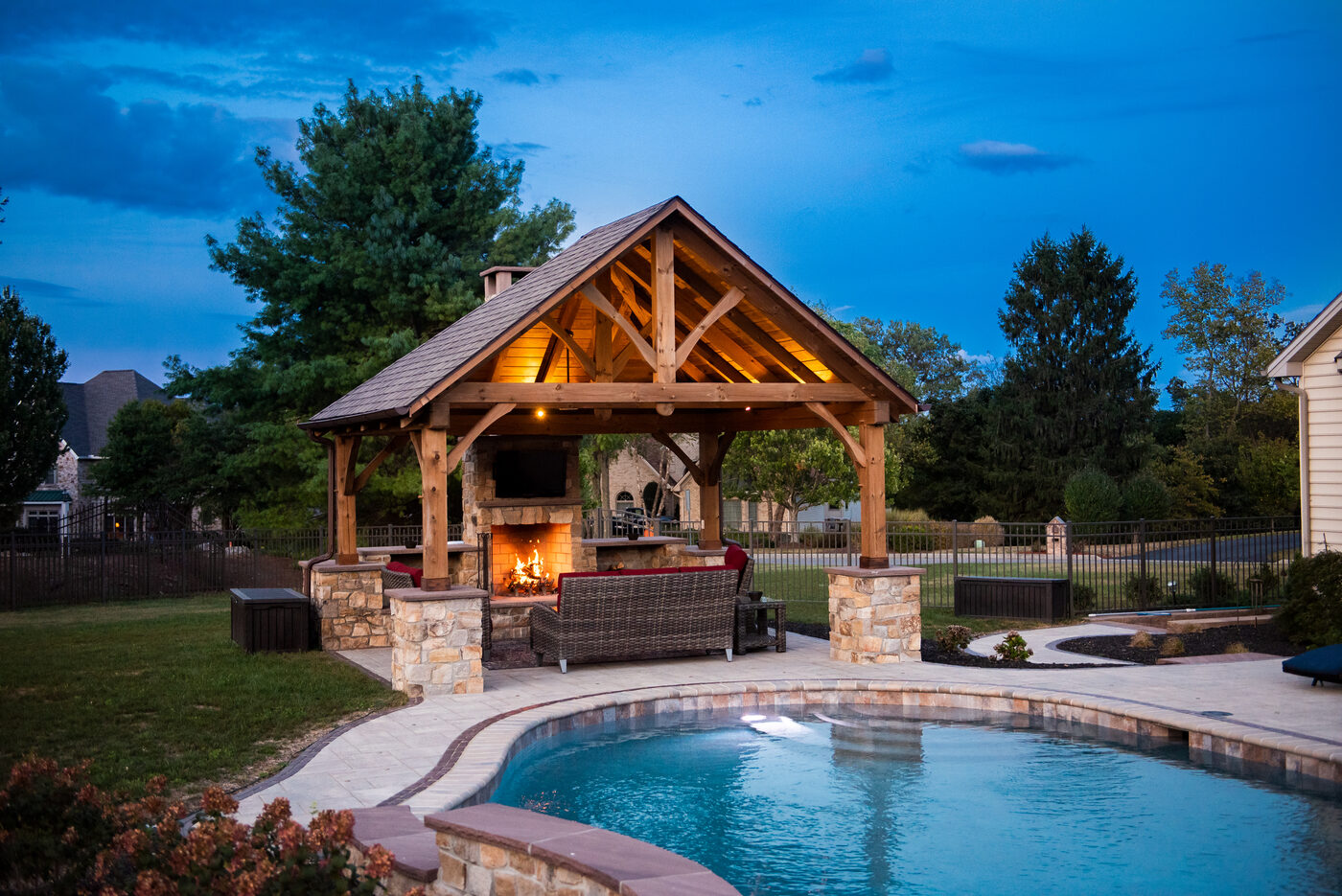 Pavilion &mdash; closed-roof outdoor structure for weather-protected entertaining