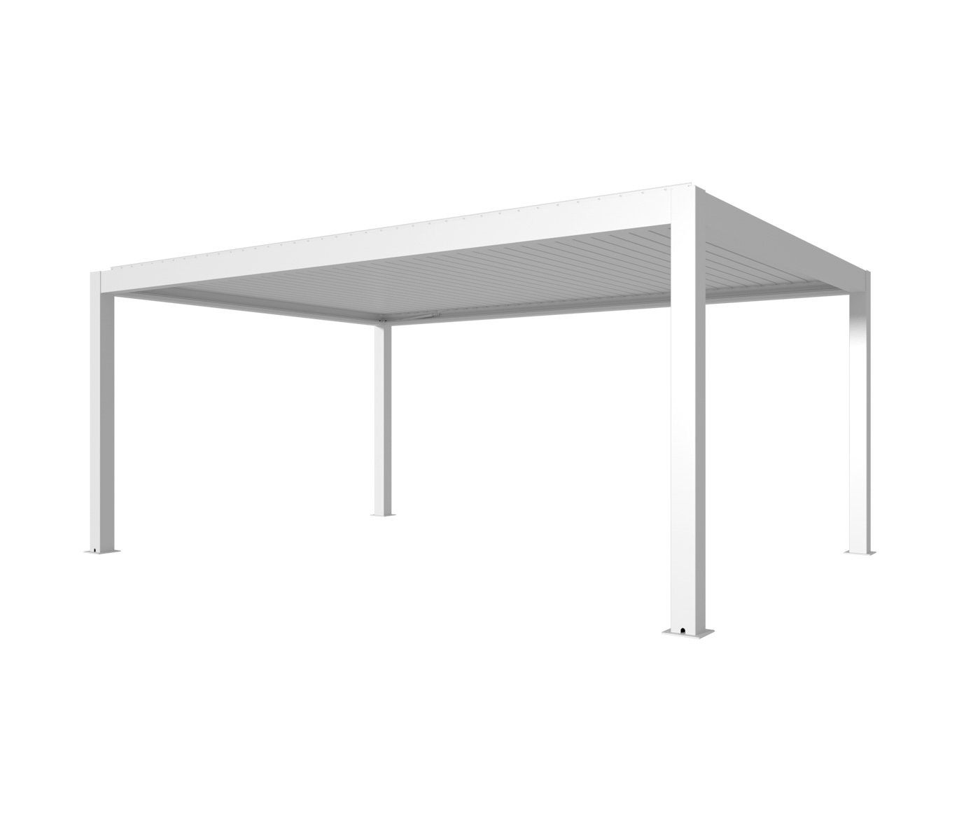 CabanaCoast C 2013 aluminum pergola with louvered roof in a backyard at dusk