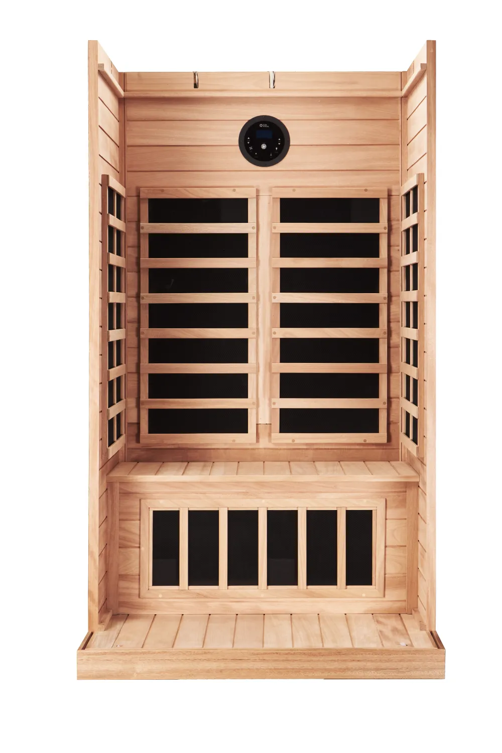 Sun 2i infrared sauna — front view showing carbon infrared heaters